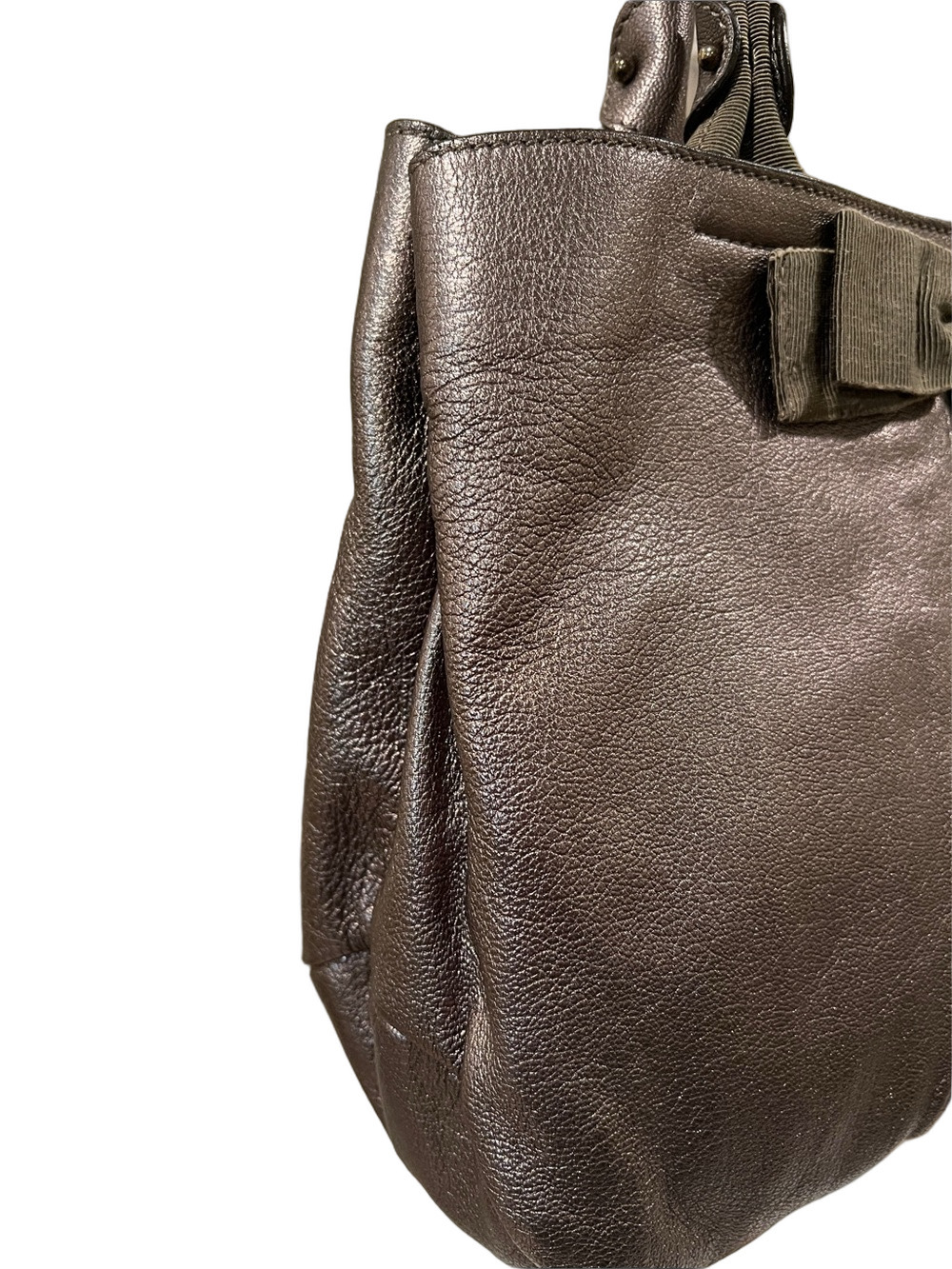 Salvatore Ferragamo Bronze Metallic Taupe Tote with Bow Detail - Picture 13 of 15